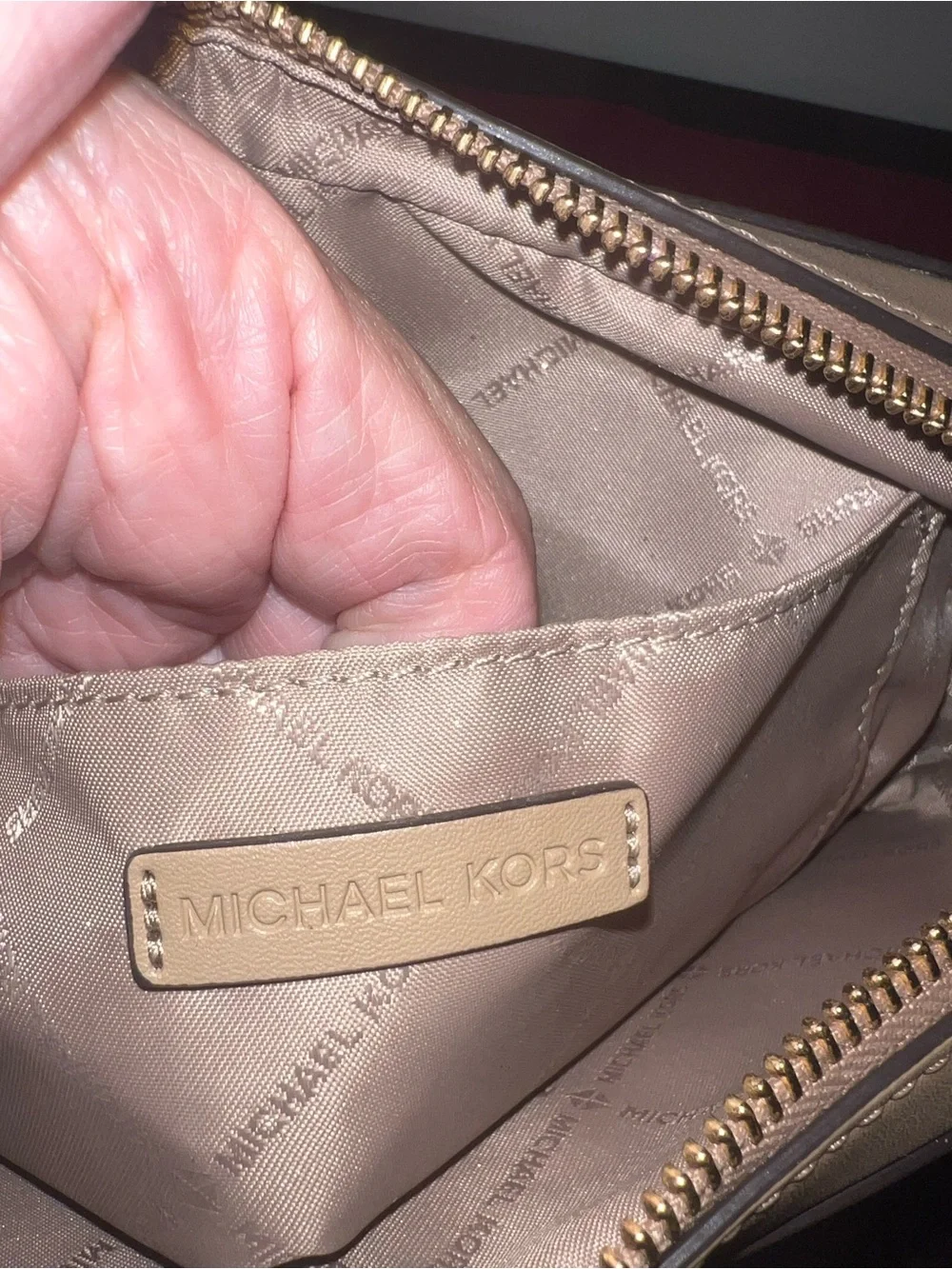 Michael Kors Two-Tone Beige/Tan MK Signature Crossbody